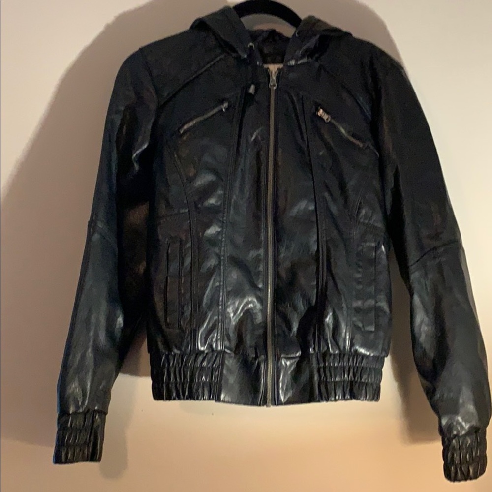 Sound & Matter Faux leather moto hoodie jacket